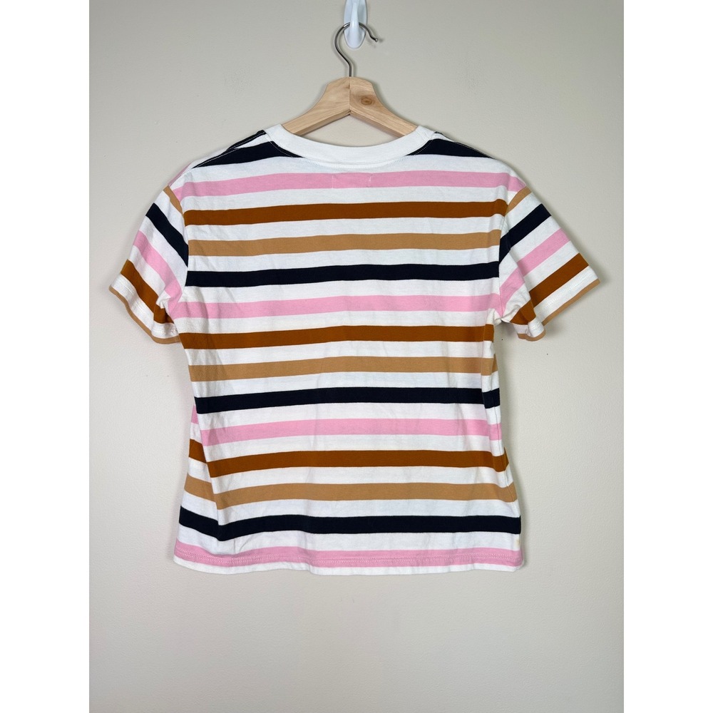 Madewell Womens XS Striped Pocket Tee Pink Brown Navy Crew Neck Short Sleeve Top - Picture 3 of 9